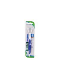 Product  container  of  GUM  Halicontrol  Tongue  Cleaner  by  GUM,  a  dual-action  scraper  indicated  for  removing  tongue  bacteria.