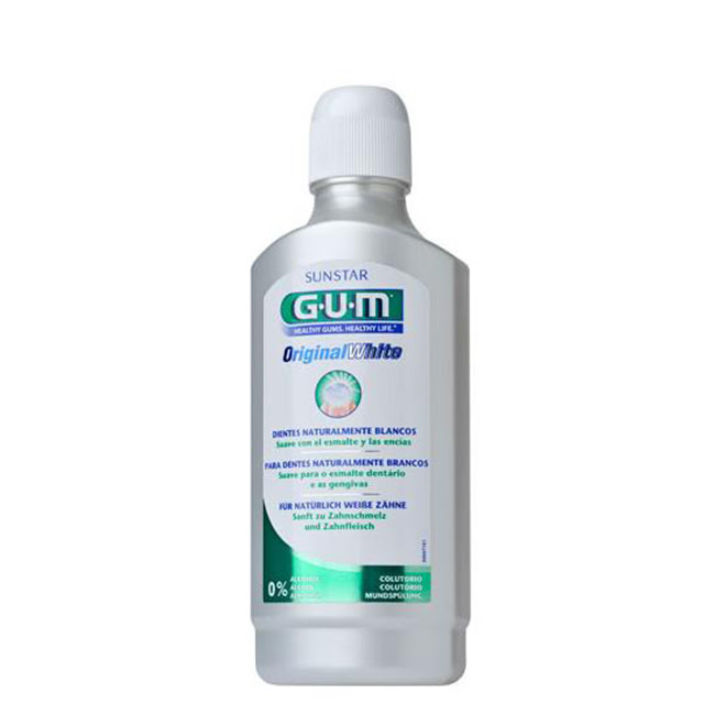 GUMOriginalWhiteMouthwash500ml Bottle of GUM Original White Mouthwash by GUM, a liquid mouthwash indicated for dissolving stains and strengthening tooth enamel.