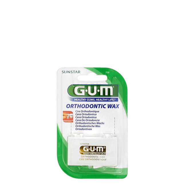 GUMOrthodonticWax Product container of GUM Orthodontic Wax by GUM, a wax indicated for relieving discomfort caused by dental braces.