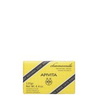 Product  container  of  Apivita  Chamomile  Natural  Soap  by  Apivita,  a  solid  soap  indicated  for  soothing  sensitive  skin.