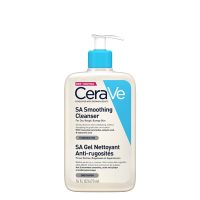 Bottle  of  Cerave  SA  Smoothing  Cleanser  Gel  by  Cerave,  a  cleansing  gel  indicated  for  exfoliating  and  refining  rough  skin  texture.