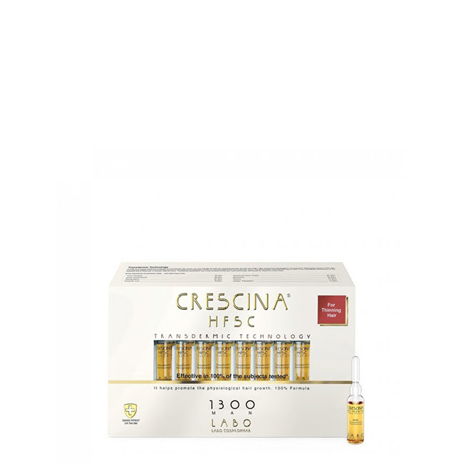CrescinaHFSCTransdermicRe-Growth1300ManAmpoulesx20 Box of Crescina HFSC Transdermic Re-Growth 1300 Man Ampoules by Crescina, a treatment indicated for advanced hair thinning.