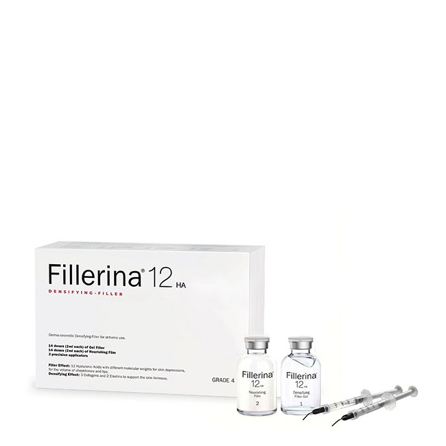 Fillerina12HADensifying-FillerGrade4IntensiveFillerTreatment Box of Fillerina 12HA Densifying-Filler Grade 4 by Fillerina, a gel and cream set indicated for filling deep wrinkles.