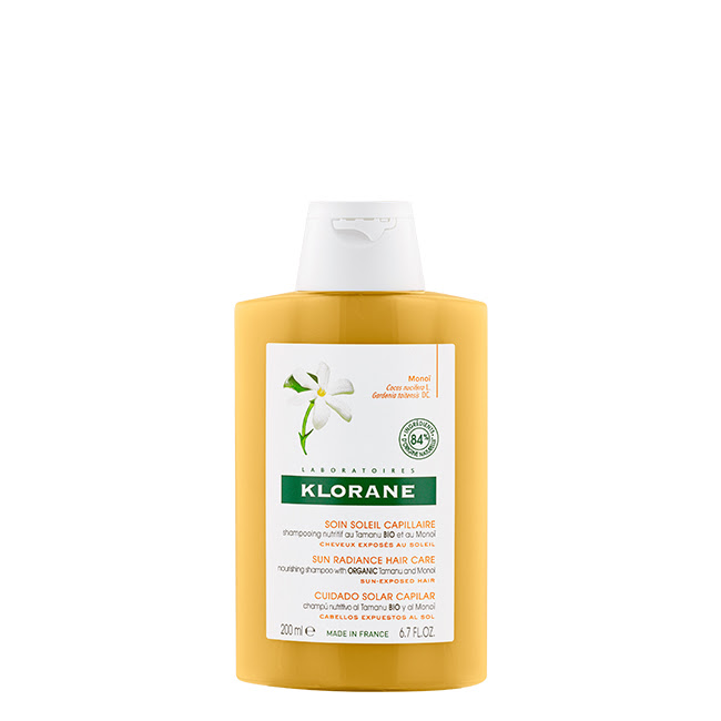 KloraneSolarTamanuandMonoiBioShampoo200ml Bottle of Klorane Solar Tamanu and Monoi Bio Shampoo by Klorane, a shampoo indicated for repairing sun-damaged hair.