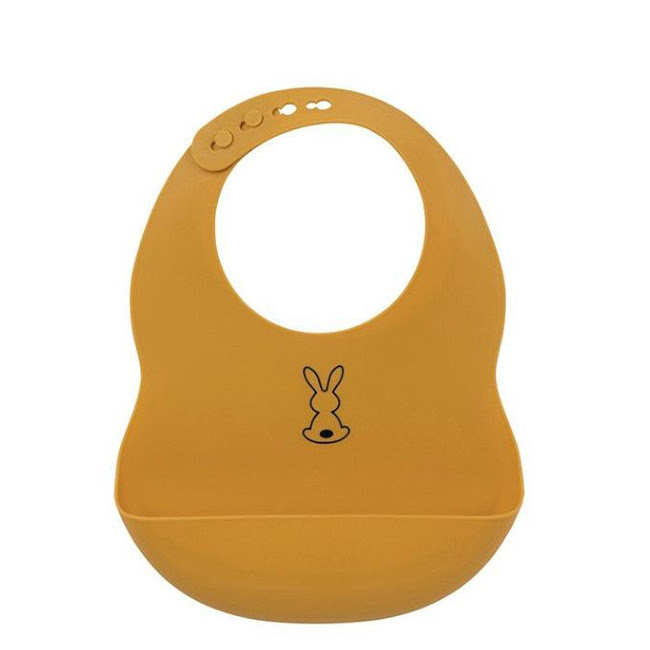 NattouSiliconeBibwithDripTrayYellowOchre Nattou Silicone Bib with Drip Tray Yellow Ochre
