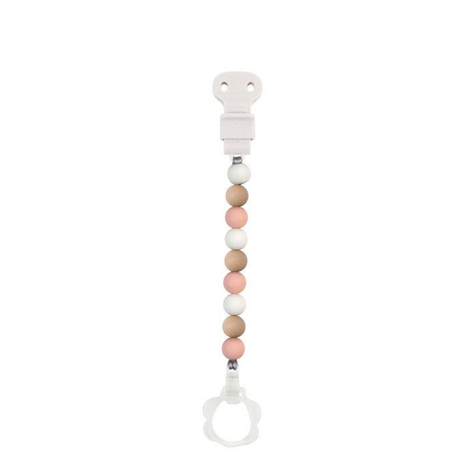 NattouSiliconePacifierClipPinkWhiteBeige 納豆シリコーンおしゃぶりクリップ ピンク/ホワイト/ベージュ - 画像 (1)