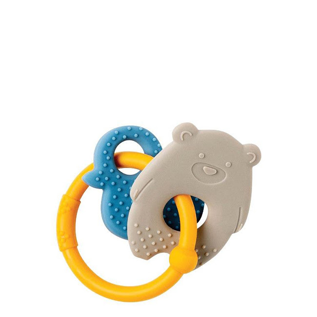 NattouSiliconeTeetherBearDuckYellowOchreRing Nattou Silicon Teether Bear+Duck イエローオーカーリング - 画像 (1)