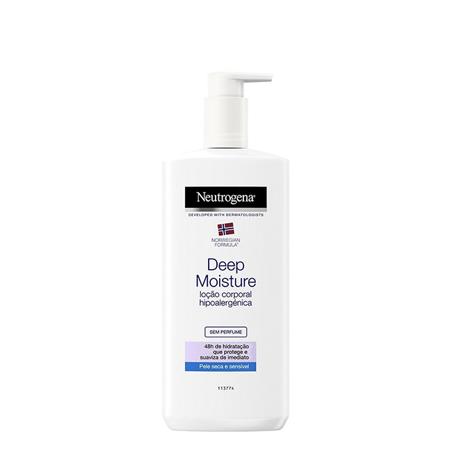 NeutrogenaDeepMoistureLotionFragrance-Free400ml Bottle of Neutrogena Deep Moisture Lotion by Neutrogena, a fast-absorbing lotion indicated for dry and sensitive skin.