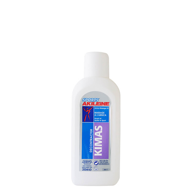 AkileineSportsKimasMassageOil200ml Bottle of Akileine Sports Kimas Massage Oil by Akileine, a massage oil indicated for muscle relaxation and recovery after exercise.