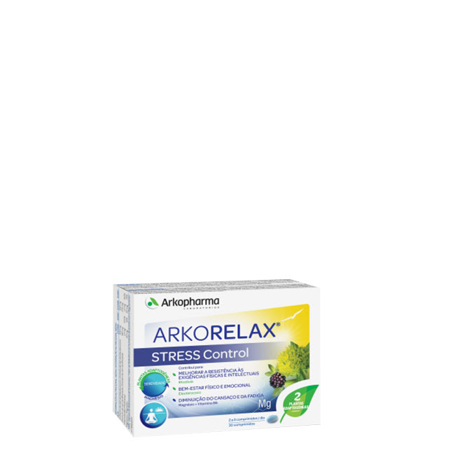 ArkorelaxStressControlTabletsx30 Box of Arkorelax Stress Control Tablets by Arkopharma, a food supplement indicated for controlling stress and anxiety.