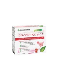 Box  of  Cys-Control  Stop  Sachets  and  Sticks  by  Arkopharma,  a  food  supplement  indicated  for  urinary  tract  well-being.
