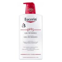 Bottle  of  Eucerin  pH5  Shower  Gel  by  Eucerin,  a  smooth  gel  indicated  for  cleansing  sensitive  skin  while  preventing  dryness.