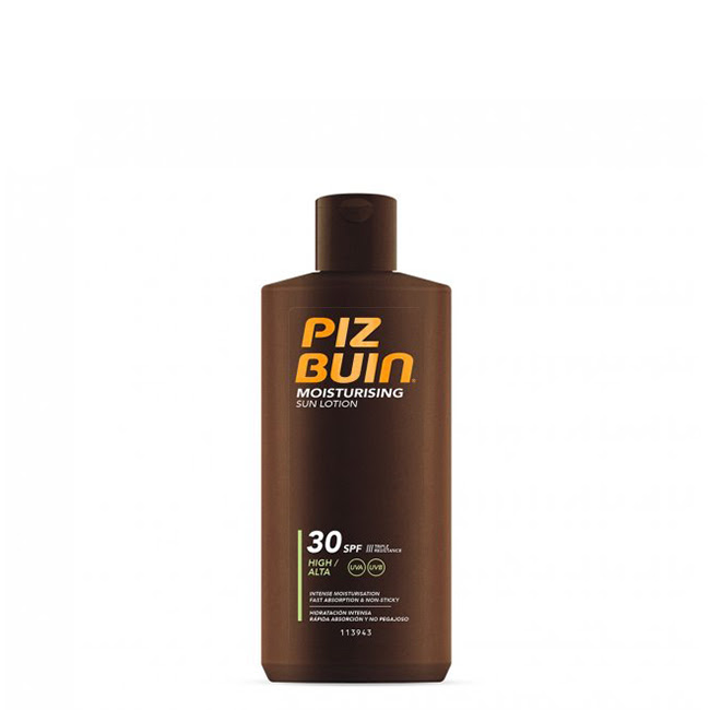 PizBuinMoisturisingSPF30SunLotion200ml Bottle of Piz Buin Moisturising SPF30 Sun Lotion by Piz Buin, a lotion indicated for intensely moisturizing skin and providing sun protection.