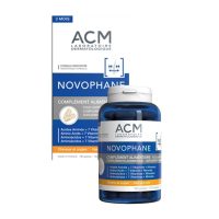 Box  of  ACM  Novophane  Capsules  by  ACM,  a  food  supplement  indicated  for  strengthening  hair  and  nails.