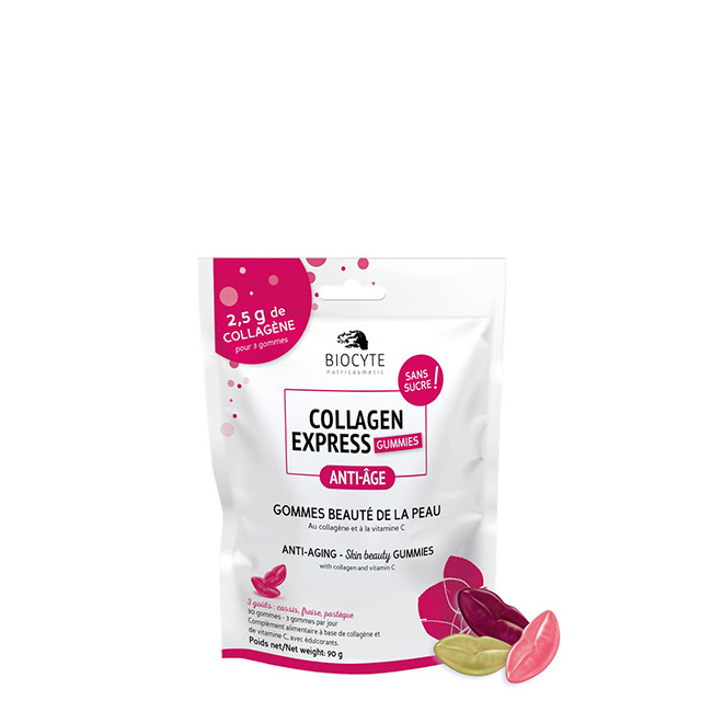 BiocyteCollagenExpressGummiesx30 Product container of Biocyte Collagen Express Gummies by Biocyte, a gummy supplement indicated for reducing wrinkles and skin firmness.