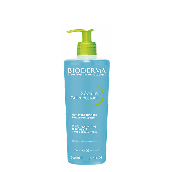 BiodermaSébiumMoussantFoamingGel500ml Bottle of Bioderma Sébium Moussant Foaming Gel by Bioderma, a cleansing gel indicated for purifying oily facial skin.