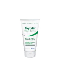 Bottle  of  Nova  Genina  Fortifying  Balm  by  Bioscalin,  a  conditioner  indicated  for  hydrating  and  nourishing  thinning  hair.
