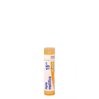 Product  container  of  Boiron  Apis  Mellifica  15CH  by  Boiron,  homeopathic  granules  indicated  for  insect  bite  swelling.