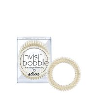 Product  container  of  Invisibobble  Slim  by  Invisibobble,  a  slim  spiral  hair  elastic  indicated  for  damage  free  hairstyles.