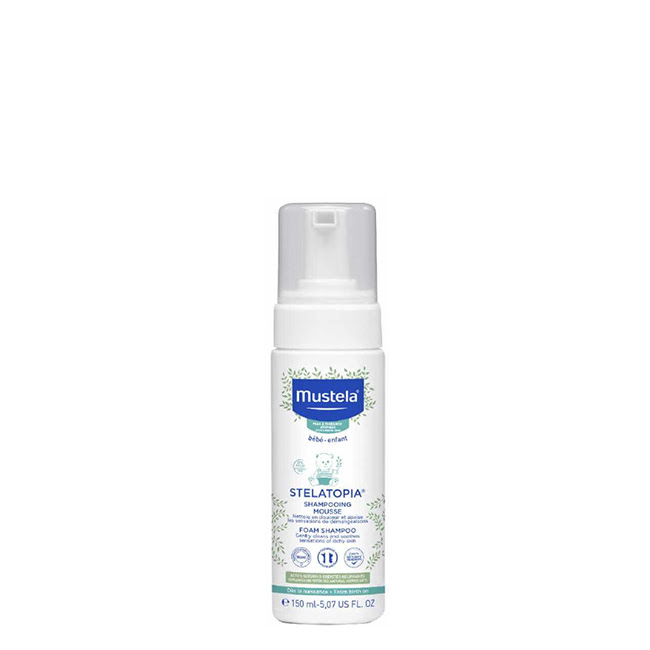 MustelaStelatopiaFoamShampoo150ml Bottle of Mustela Stelatopia Foam Shampoo by Mustela, a foam shampoo indicated for atopic baby scalps.