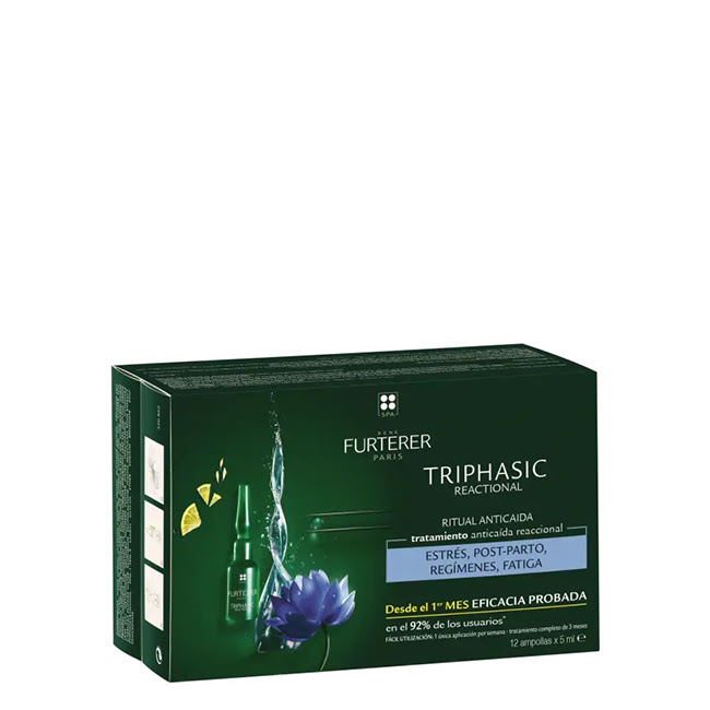 ReneFurtererTriphasicReactionalAmpoulesx12 Box of Rene Furterer Triphasic Reactional Ampoules by Rene Furterer, an ampoule indicated for stopping reactional hair loss.