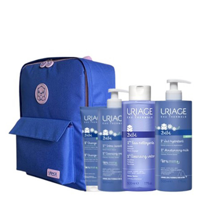 UriageBabyMaternityBagPink Product container of Uriage Baby Maternity Bag by Uriage, a set of essentials indicated for newborn skin care and hygiene.