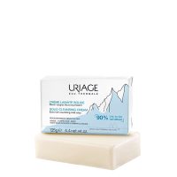Product  container  of  Uriage  Solid  Cleansing  Cream  by  Uriage,  a  solid  soap-like  cream  indicated  for  cleansing  the  face  and  body.