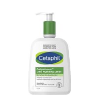 Bottle  of  Daily  Advance  Ultra  Hydrating  Lotion  by  Cetaphil,  a  lotion  indicated  for  moisturizing  dry  and  sensitive  skin.