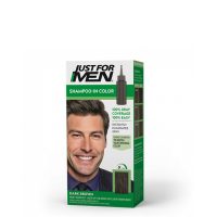 Bottle  of  Just  For  Men  Shampoo-in  Color  Dark  Brown  by  Just  For  Men,  a  shampoo  indicated  for  covering  gray  hair.