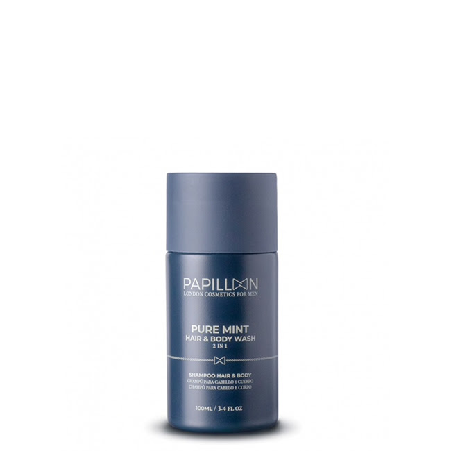 PapillonPureMintHair&BodyWash100ml Bottle of Papillon Pure Mint Hair & Body Wash by Papillon, a cleansing gel indicated for hair, beard and body cleansing.