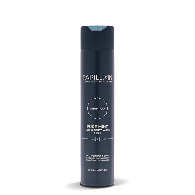 PapillonPureMintHair&BodyWash300ml Bottle of Papillon Pure Mint Hair & Body Wash by Papillon, a cleansing gel indicated for hair, beard and body cleansing.