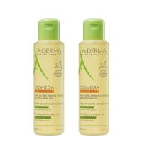 Bottle of A-Derma Exomega Control Shower Oil Duo by A-Derma, a shower oil indicated for moisturizing atopic skin.