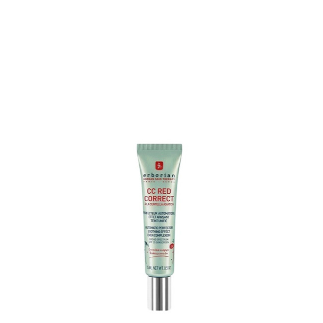 ErborianCCRedCorrectCream15ml Tube of Erborian CC Red Correct Cream by Erborian, a cream indicated for moisturizing and correcting skin redness.