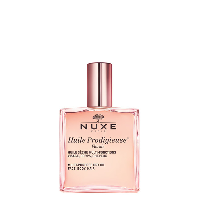 NuxeHuileProdigieuseFloraleDryOilFace Bottle of Nuxe Huile Prodigieuse Florale Dry Oil by Nuxe, a dry oil indicated for nourishing and protecting face, body and hair.