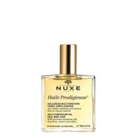 Bottle  of  Nuxe  Huile  Prodigieuse  Multi-Purpose  Dry  Oil  by  Nuxe,  a  dry  oil  indicated  for  nourishing  and  repairing  face,  body  and  hair.