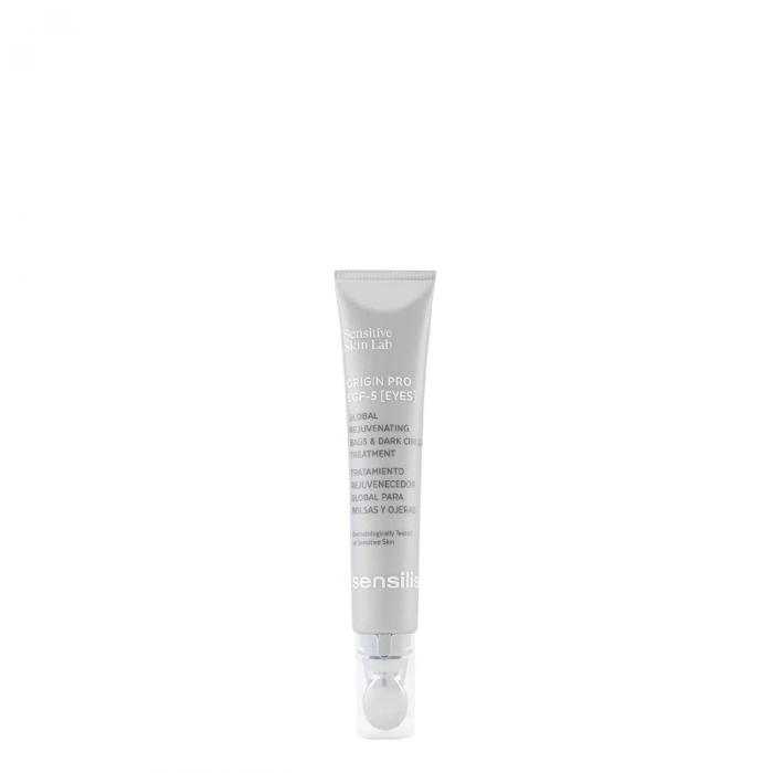 sensilis origin pro egf 5 eyes Tube of Sensilis Origin PRO EGF-5 Eyes Global Antiaging Cream by Sensilis, a cream indicated for eye contour rejuvenation.