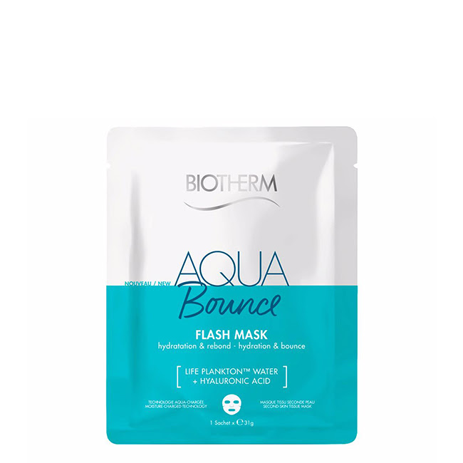 BiothermAquaBounceFlashMask31g Sachet of Biotherm Aqua Bounce Flash Mask by Biotherm, a fabric mask indicated for absorbing sebum and eliminating impurities.
