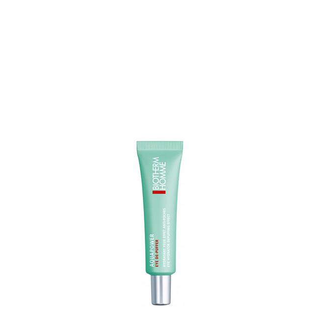 BiothermAquapowerEyeDe-PufferEyeHydrator15ml Product container of Biotherm Aquapower Eye De-Puffer Eye Hydrator by Biotherm, a gel cream indicated for reducing eye puffiness.