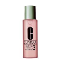 Bottle  of  Clinique  Clarifying  Lotion  3  by  Clinique,  an  exfoliating  lotion  indicated  for  regulating  excess  oiliness  and  shine.