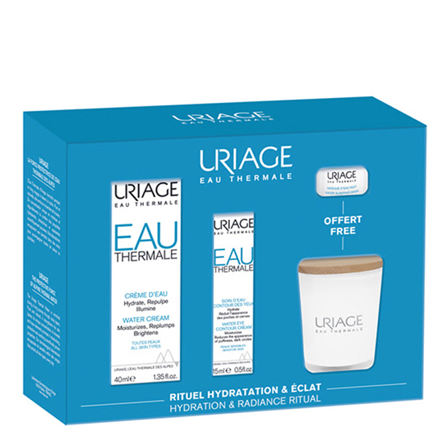 Uriage Eau Thermale Duo Hidratação & Luminosidade Product container of Uriage Eau Thermale Hydration & Radiance Ritual by Uriage, a kit indicated for skin hydration.