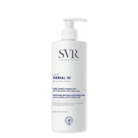 Bottle  of  SVR  Xerial  10  Moisturizing  Body  Milk  by  SVR,  a  milk  indicated  for  moisturizing  and  restoring  comfort  to  dry  skin.