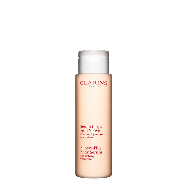 ClarinsRenew-PlusBodySerum200ml Bottle of Clarins Renew-Plus Body Serum by Clarins, a rejuvenating serum indicated for hydrating and renewing body skin.