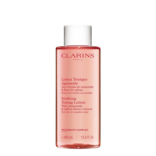 ClarinsSoothingToningLotion400ml Bottle of Clarins Soothing Toning Lotion by Clarins, a fluid lotion indicated for soothing very dry or sensitive skin.