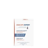 Box  of  Ducray  Anacaps  Expert  Capsules  by  Ducray,  a  food  supplement  indicated  for  fortifying  hair  fiber  and  density.