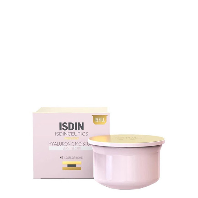IsdinIsdinceuticsHyaluronicMoistureSensitiveSkinRefill50g Jar of Isdin Isdinceutics Hyaluronic Moisture Refill by Isdin, a lightweight cream indicated for soothing and hydrating sensitive skin.