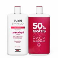 Bottle  of  Isdin  Lambdapil  Anti-Hair  Loss  Shampoo  Duo  by  Isdin,  a  shampoo  indicated  for  preventing  hair  loss  and  stimulating  growth.