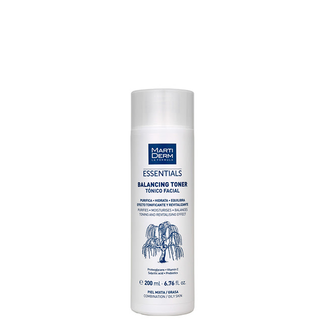 MartidermEssentialBalancingTonerCombinationandOilySkin200ml Bottle of Martiderm Essential Balancing Toner by Martiderm, a liquid toner indicated for purifying and balancing oily skin.