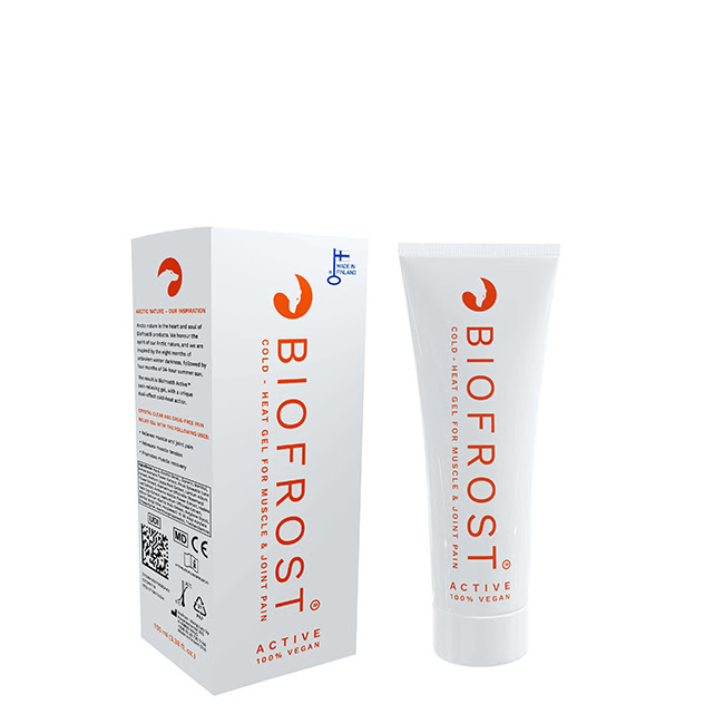 BiofrostActiveCooling&WarmingGel100ml Tube of Biofrost Active Cooling & Warming Gel by Biofrost, a cryotherapy gel indicated for muscle and joint pain relief.