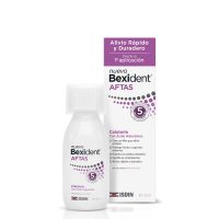 Bottle  of  Bexident  Canker  Sores  Mouthwash  by  Isdin,  a  mouthwash  indicated  for  the  relief  of  oral  ulcers.