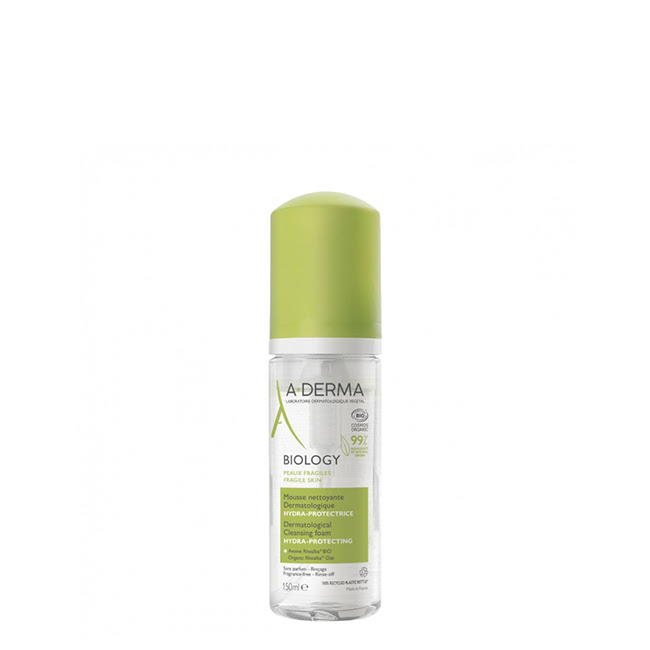 A-DermaBiologyCleansingFoam150ml Bottle of A-Derma Biology Cleansing Foam by A-Derma, a cleansing foam indicated for removing makeup from sensitive skin.